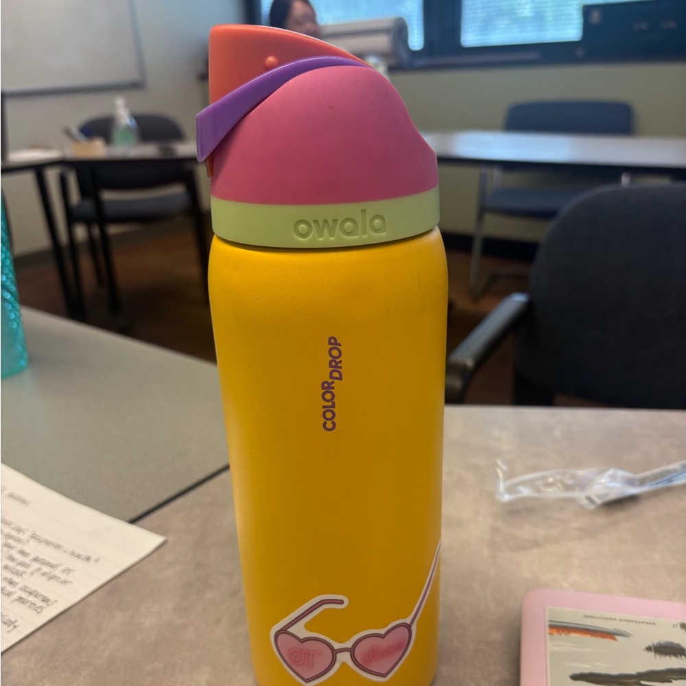 Owala Yellow and Pink Water Bottle